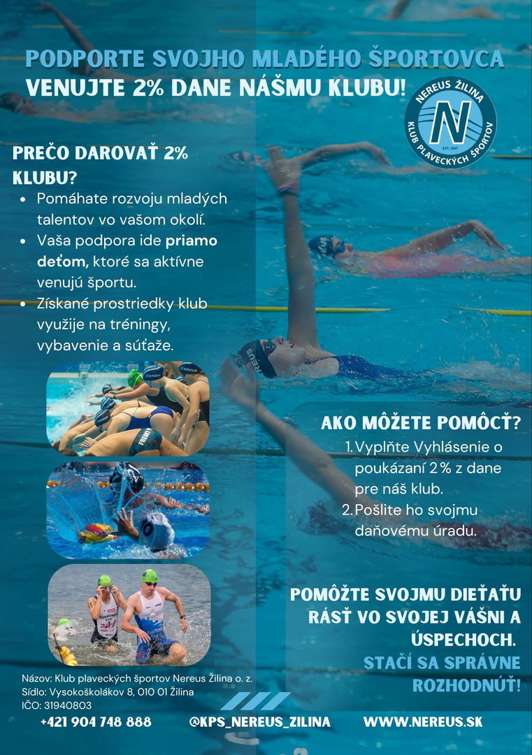 Podporte mladých športovcov – venujte 2 % z daní KPŠ Nereus